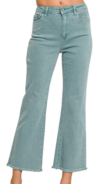 Acid Washed Bootcut Pants - Teal