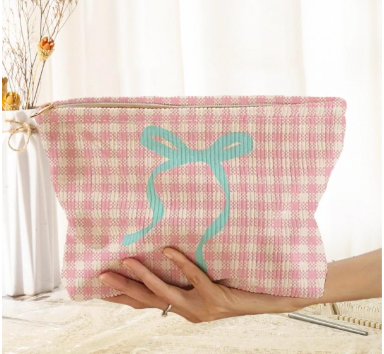 Plaid Bow Corduroy Pouch