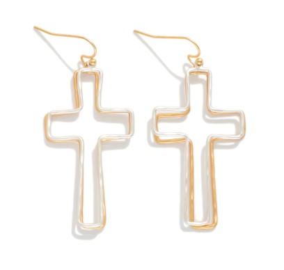 Layered Faith Drop Earrings - Two Tone