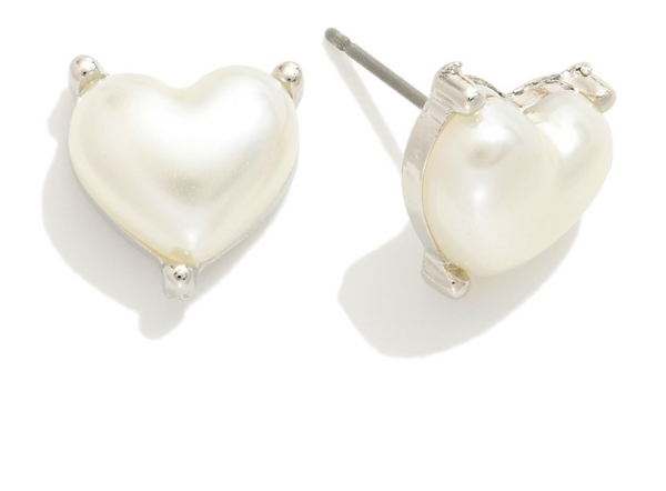 Puffy Heart Stud Earrings - Sliver