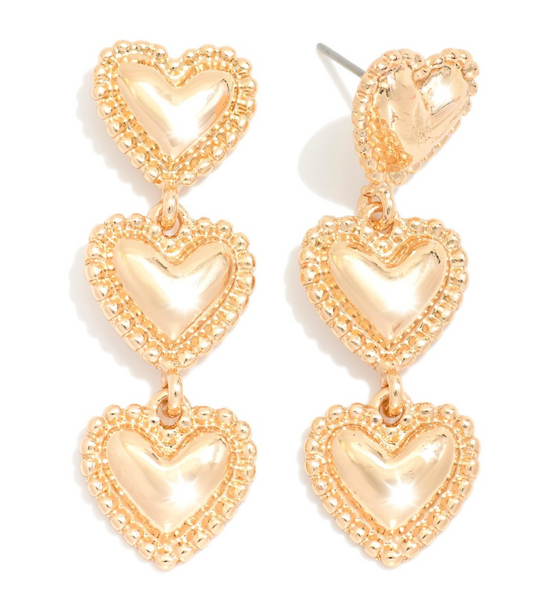 Blushing Heart Drop Earrings - Gold