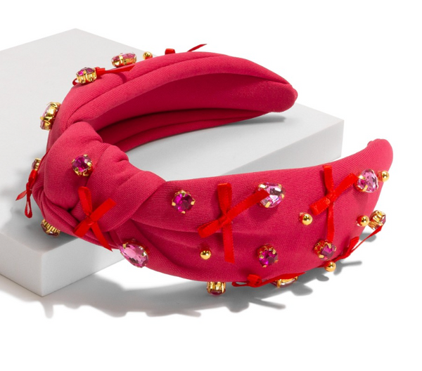 Bow & Bling Headband - Hot Pink