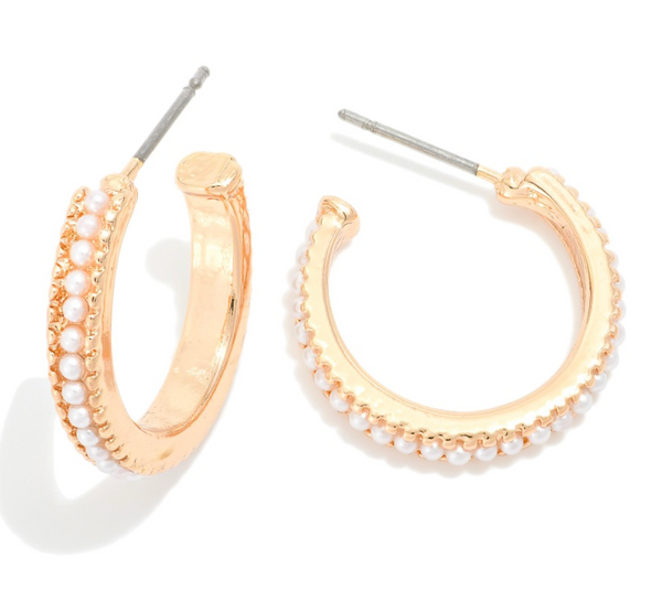 Timeless Pearl Stud Hoops - Gold