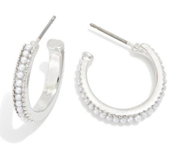 Timeless Pearl Stud Hoops - Silver
