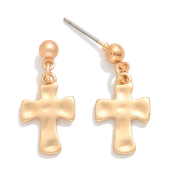 Dainty Cross Drop Earrings - Gold