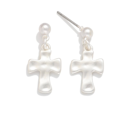 Dainty Cross Drop Earrings - Silver