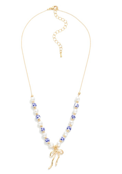 Blushing Bow Necklace - Blue
