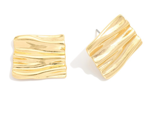 Ribbed Wave Studs - Gold