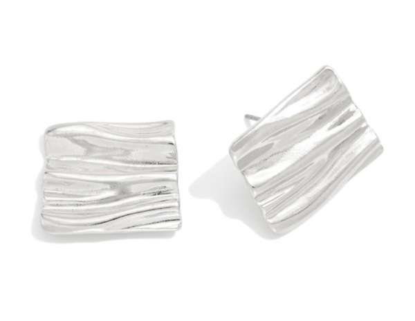 Ribbed Wave Studs - Silver