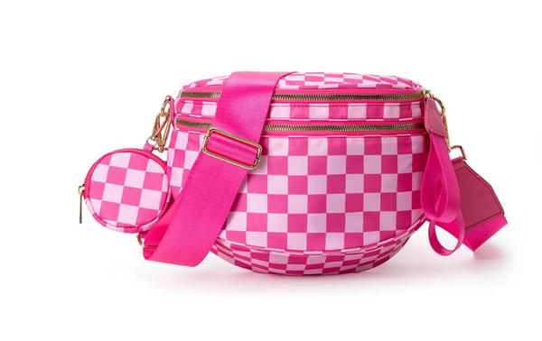 The Go Anywhere Crossbody Bag - Pink Checker