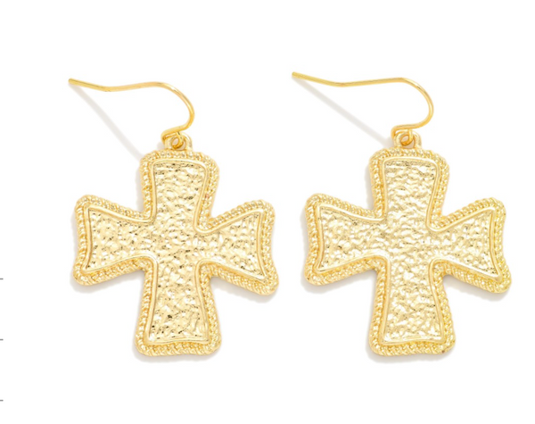 Textured Metal Cross Drop Earrings