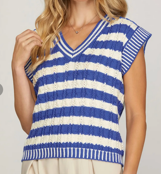 Coastal Stripe Sweater Vest - Blue