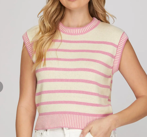 Coastal Ease Striped  Top - Pink
