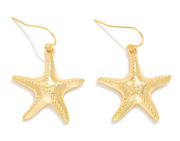 Metal Starfish Dangle Earrings - Gold