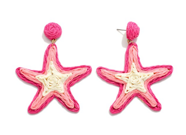 Seaside Raffia Star Drop Earrings - Pink