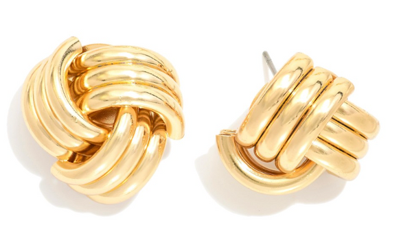 Everyday Knotted Metal Stud Earrings - Gold