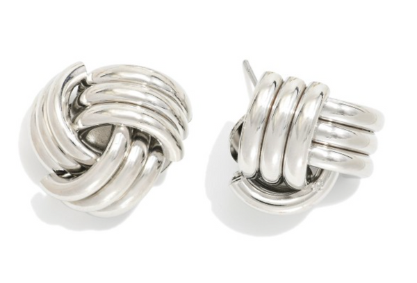 Everyday Knotted Metal Stud Earrings - Silver