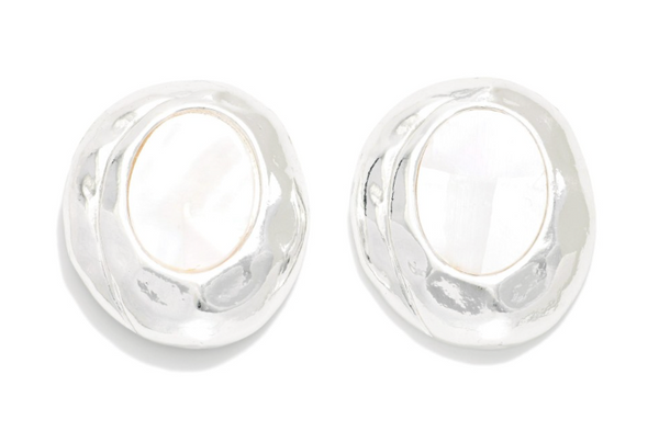Hammered Pearlescent Studs - Silver