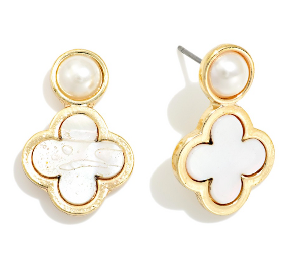 Pearlescent Clover & Pearl Earrings - Gold