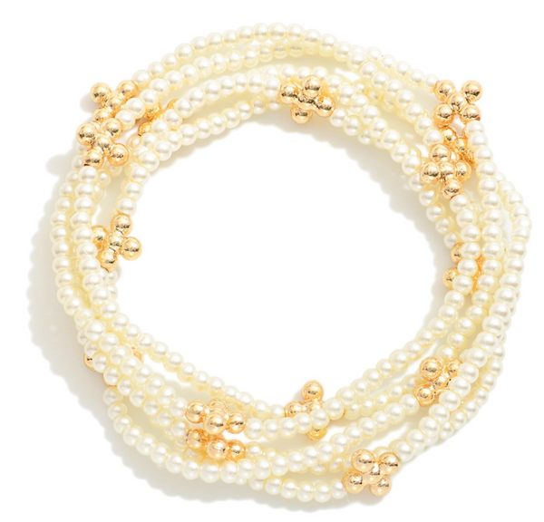 Cross & Pearl Beaded Bracelet Set