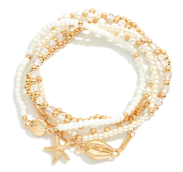 Beach Babe Beaded Stack - White