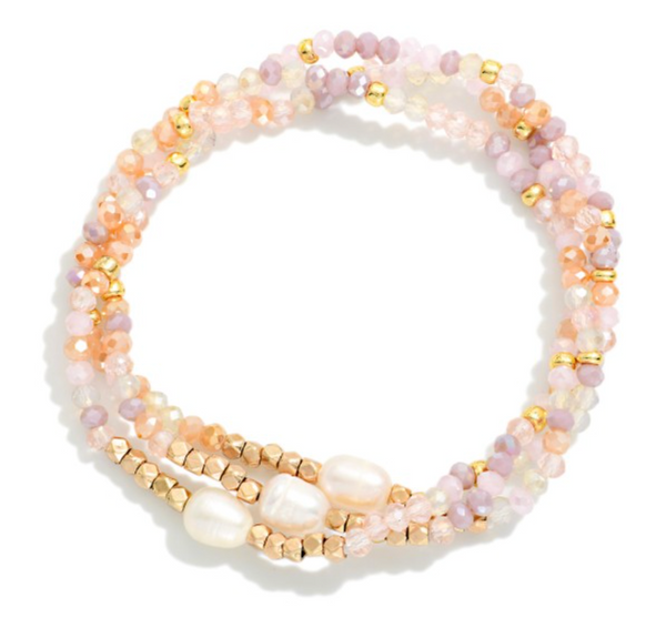 Triple Pearl Bead Set - Pink