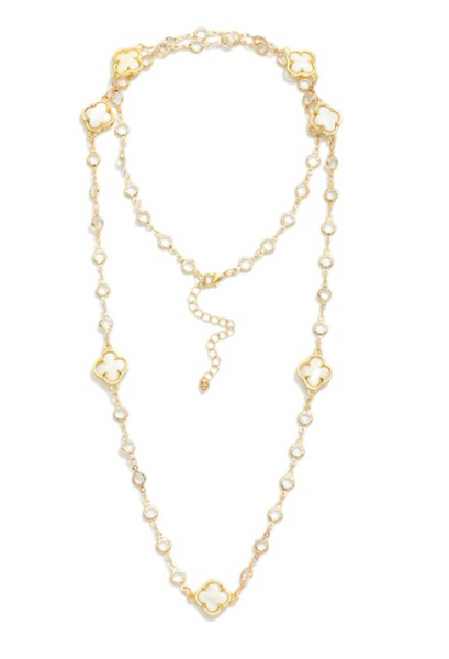 Crystal Clover Station Necklace - Gold