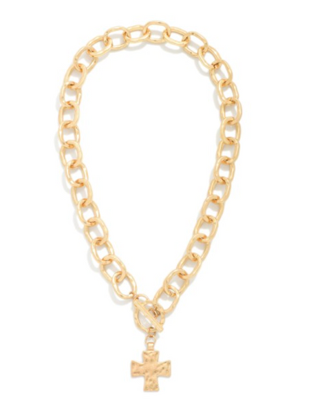 Hammered Cross Chain Necklace - Gold