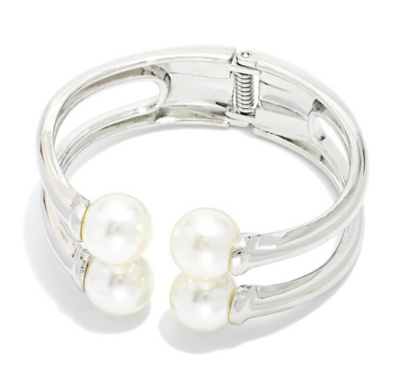 Chic Pearl Layered Bangle - Silver