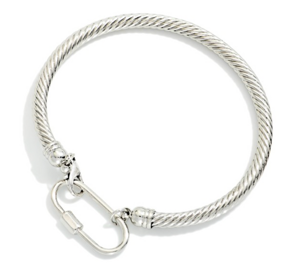 Sleek Twisted Hinged Cuff - Silver