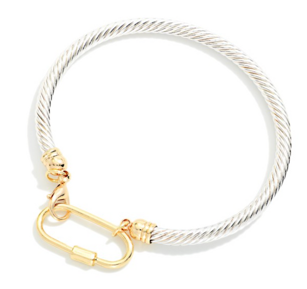 Sleek Twisted Hinged Cuff - Silver/Gold