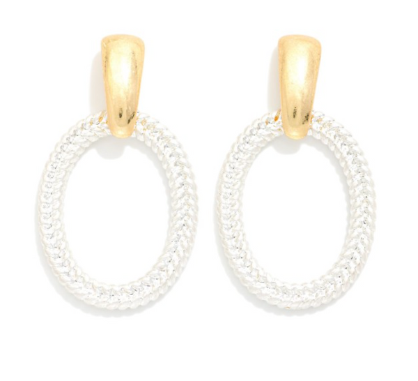 Twisted Glam Oval Earrings - Silver/Gold