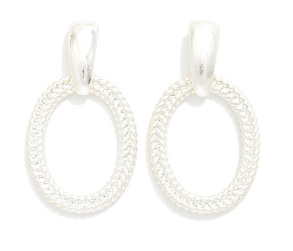 Twisted Glam Oval Earrings - Silver