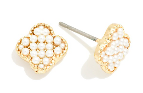 Lucky Pearl Clover Studs