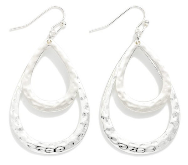 Bold Teardrop Texture Earrings - Silver
