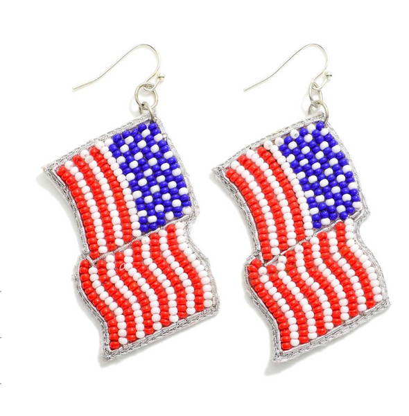 American Flag Seed Bead Drop Earrings