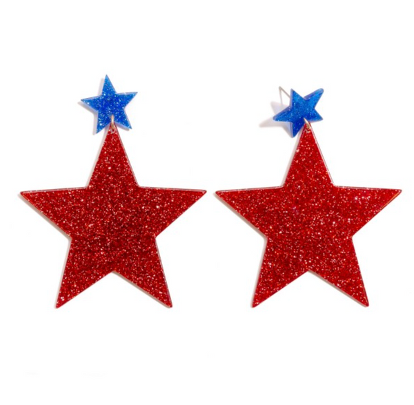Americana Glitter Star Drop Earrings