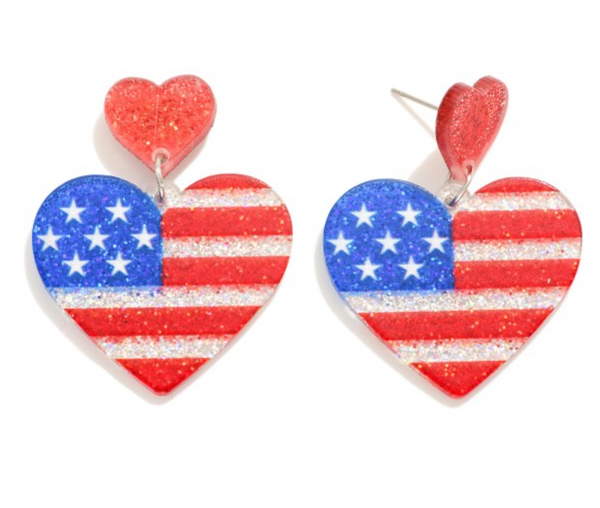 Americana Flag Hearts Post Drop Earrings