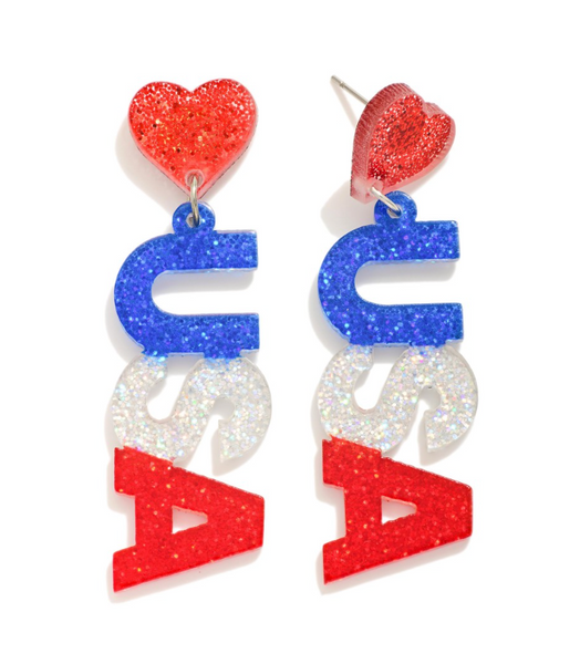 "USA" Glitter Post Drop Earrings
