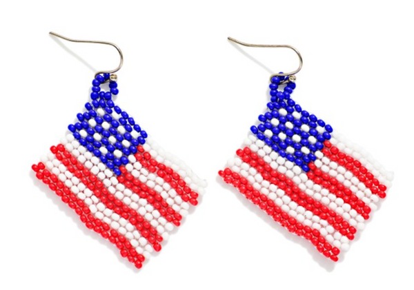 Beaded American Flag Drop Earrings