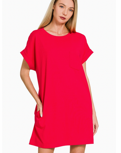 Casual Cutie Pocket Dress - Red