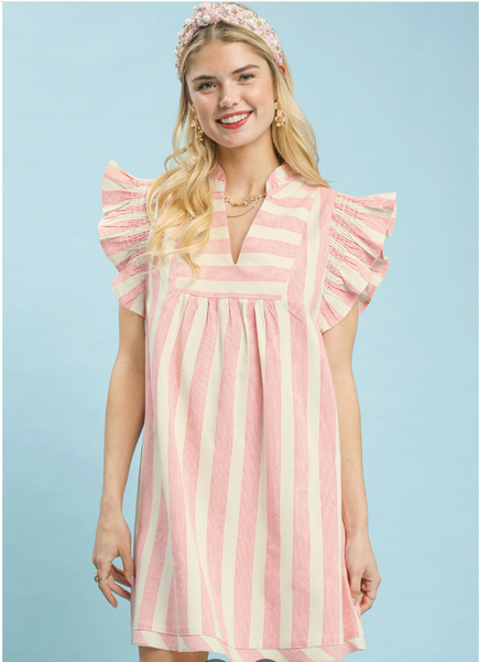 Seaside Stroll Striped Dress - Pink