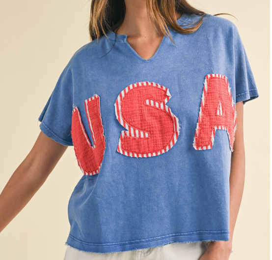 Coastal USA Washed Top - Blue