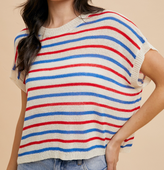 Red White & Striped Sweater Top