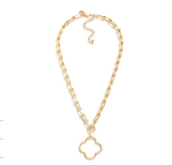 Metal Tone U-Link Clover Pendant Necklace