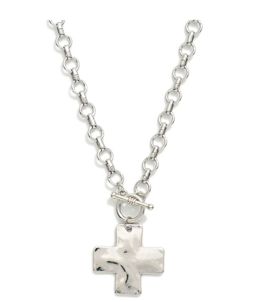 Modern Cross Toggle Chain Necklace - Silver