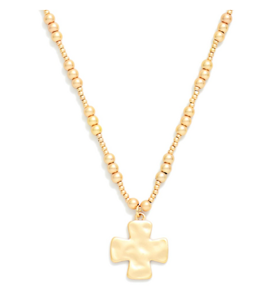 Mixed Bead Cross Necklace - Gold