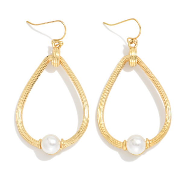 Drop Earrings With Pearl Detail - Gold