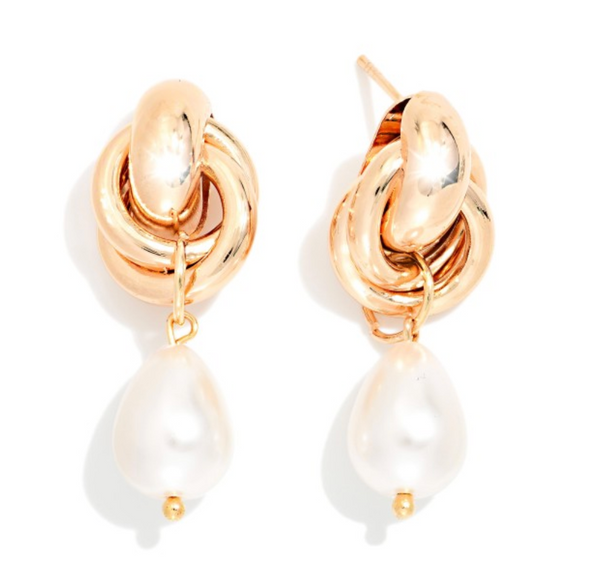 Teardrop Pearl Post Drop Earrings - Gold