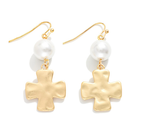 Cross Drop Earrings - Gold